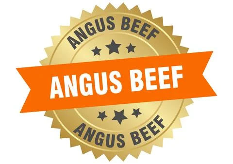 Angus beef. angus beef round orange and gold label isolated on transparent .. Stock Illustration