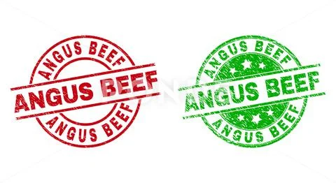 ANGUS BEEF Round Stamp Seals Using Rubber Texture Illustration #150131440