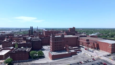 Anheuser-Busch Budweiser Brewery in St. Louis, Missouri, USA. Orbiting Drone Stock Footage 340048196