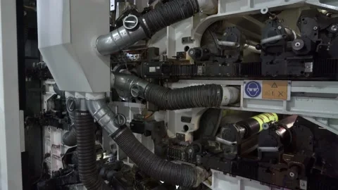 Anilox printing machine inside. Roll in paint rotates Stock Footage 229893834