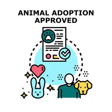 Animal adoption approved document with happy pet concepts Stock Illustration