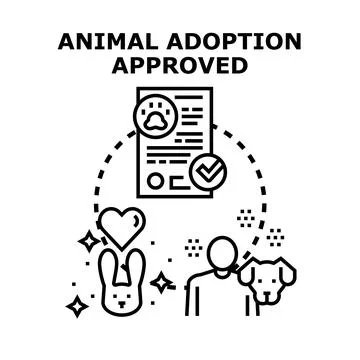 Animal adoption approved document with happy pet concepts Stock Illustration