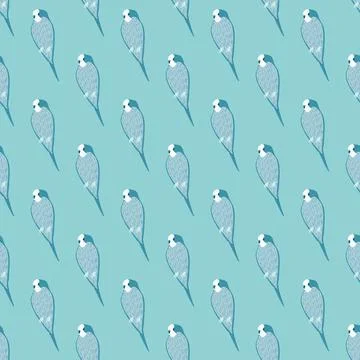 Animal bird seamless pattern with simple parrot elements. Blue background. Tr Stock Illustration