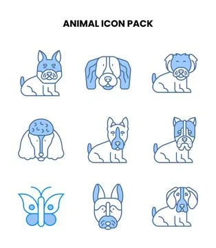 Animal Blue Vector Icons Pack Stock Illustration