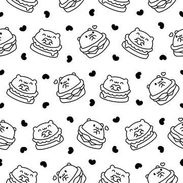 Animal burger. Seamless pattern. Coloring Page. Stock Illustration