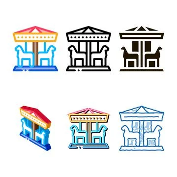 Animal carousel icon vector styleset outline 库存插图