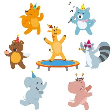 Animal characters having fun at birthday party Ilustración de archivo