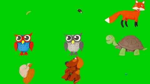 Animal clay on green screen featuring zebra fox owl swan dogs High quality Stock Footage 334703766