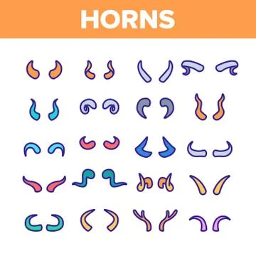 Animal, Devil Horns Vector Linear Icons Set Stock Illustration
