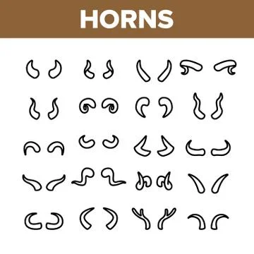 Animal, Devil Horns Vector Linear Icons Set Stock Illustration