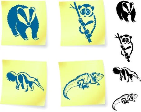Animal drawings on post it notes Illustrazione stock
