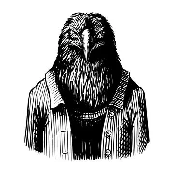 Animal Eagle or falcon bird character in aviator jacket clothes in hand drawn Stock Illustration