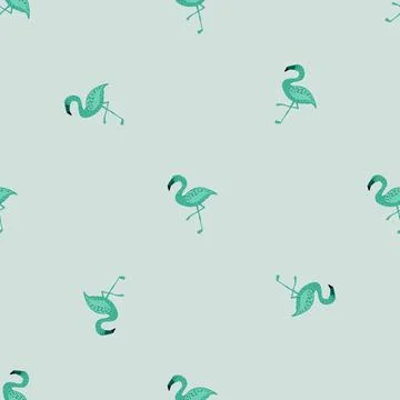 Animal exotic seamless pattern with blue little flamingo silhouettes print. G イラスト素材