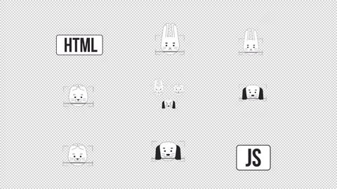 Animal face detection and programming badges black and white line animations Stock Footage 347072230