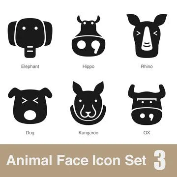 Animal face flat design icons, Vector black illustration Stock Illustration