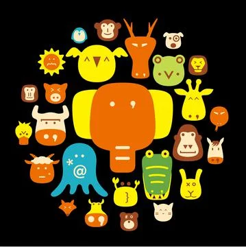 Animal face flat icon set Stock Illustration