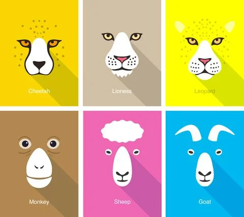 Animal face flat icon set design, vector illustration Stock Illustration