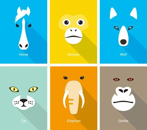 Animal face flat icon set design, vector illustration Stock Illustration