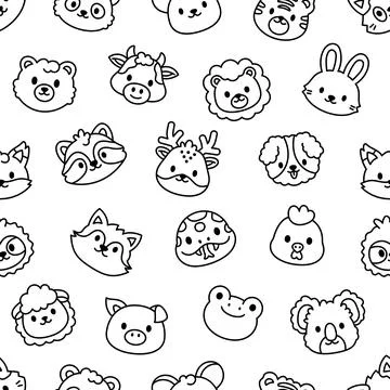 Animal face seamless pattern set Stock Illustration