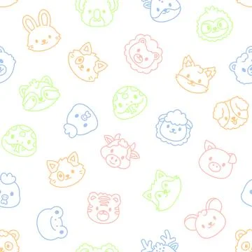 Animal face seamless pattern set Stock Illustration