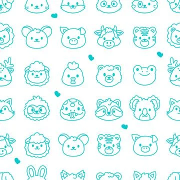 Animal face seamless pattern set Stock Illustration