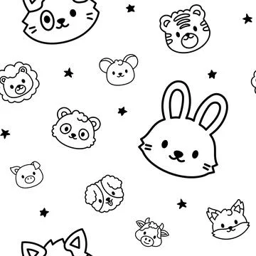 Animal face seamless pattern set Stock-Illustration