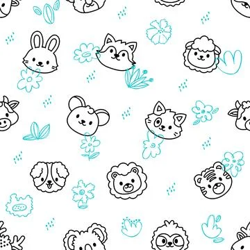 Animal face seamless pattern set イラスト素材