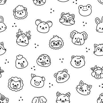 Animal face seamless pattern set Stock Illustration