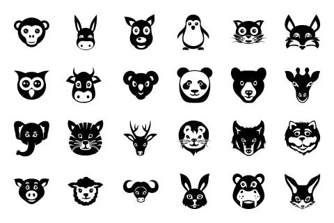 Animal Faces Vector Icons Stock Illustration