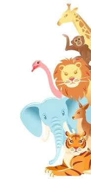 Animal faces vertical web banner on white background. Zoo cartoon characters Stock Illustration