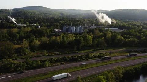 Animal Feed Company And Interstate Slow Push In Stock Footage 196005903