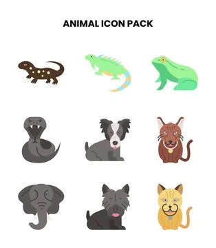 Animal Flat Collection Icons Pack Stock Illustration
