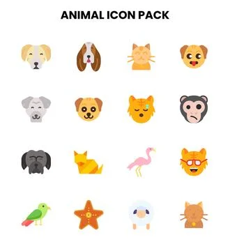 Animal Flat Design Icons Pack Stock Illustration