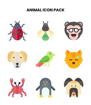 Animal Flat Design Icons Pack Stock Illustration