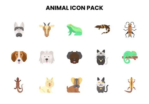 Animal Flat Vector Icons Pack Stock Illustration