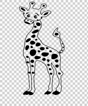 Animal Giraffe Standing With Spotted Pattern spots tail line Stock Illustration