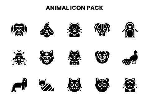 Animal Glyph Vector Icons Pack Stock Illustration