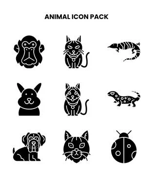 Animal Glyph Vector Icons Pack Ilustración de archivo