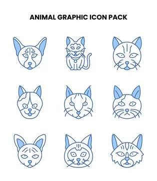 Animal Graphic Blue Color Vector Icons Pack Stock Illustration