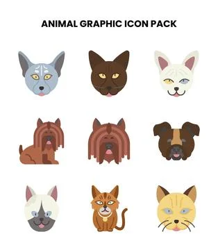 Animal Graphic Flat Bundle Icons Pack Stock Illustration