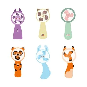 Animal Handheld Fans Elements Set Иллюстрация
