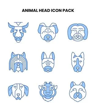 Animal Head Blue Vector Icons Pack Stock Illustration