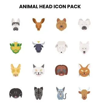 Animal Head Flat Graphics Icons Pack Stock Illustration