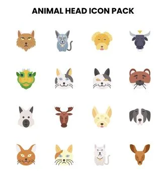 Animal Head Flat Icons Pack Stock Illustration