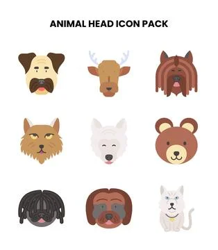Animal Head Flat UI Icons Pack Stock Illustration