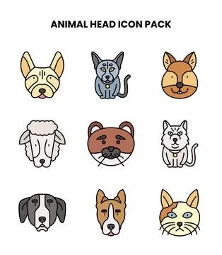 Animal Head Lineal Color Bundle Icons Pack Stock Illustration