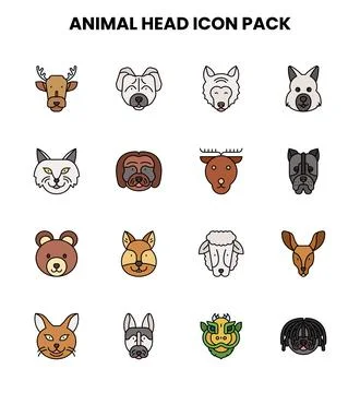 Animal Head Lineal Color Bundle Icons Pack Stock Illustration