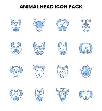 Animal Head Two Colour Bundle Icons Pack Stock Illustration