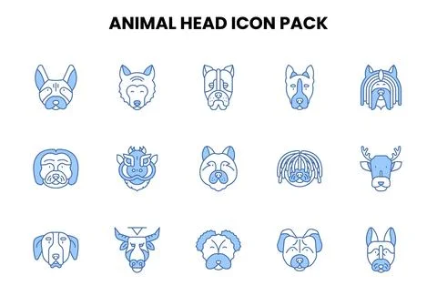 Animal Head Two Colour Bundle Icons Pack 库存插图