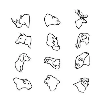 Animal heads vector thin line flat icons Stockillustratie